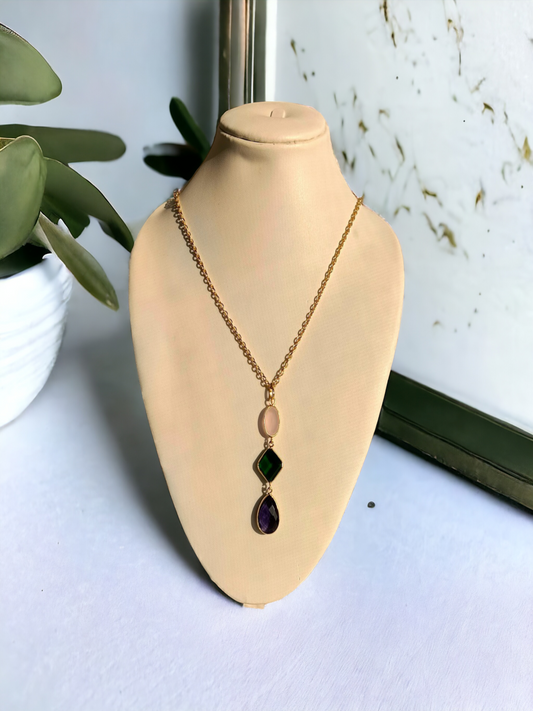 Pink-Green-Blue Pendent Necklace