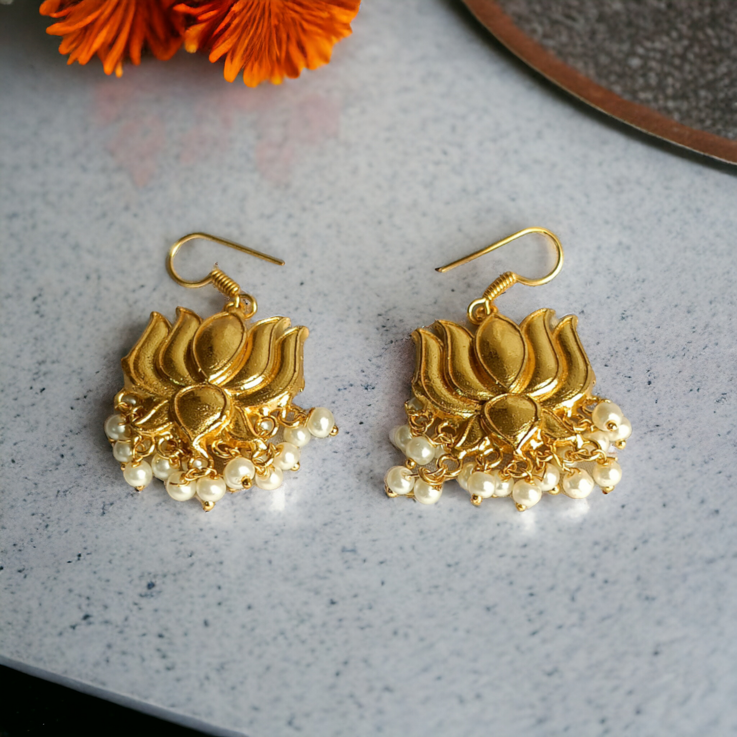 Golden Lotus Brass Earrings