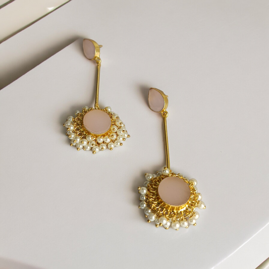 Glossy Pink Beads Dangler Earrings
