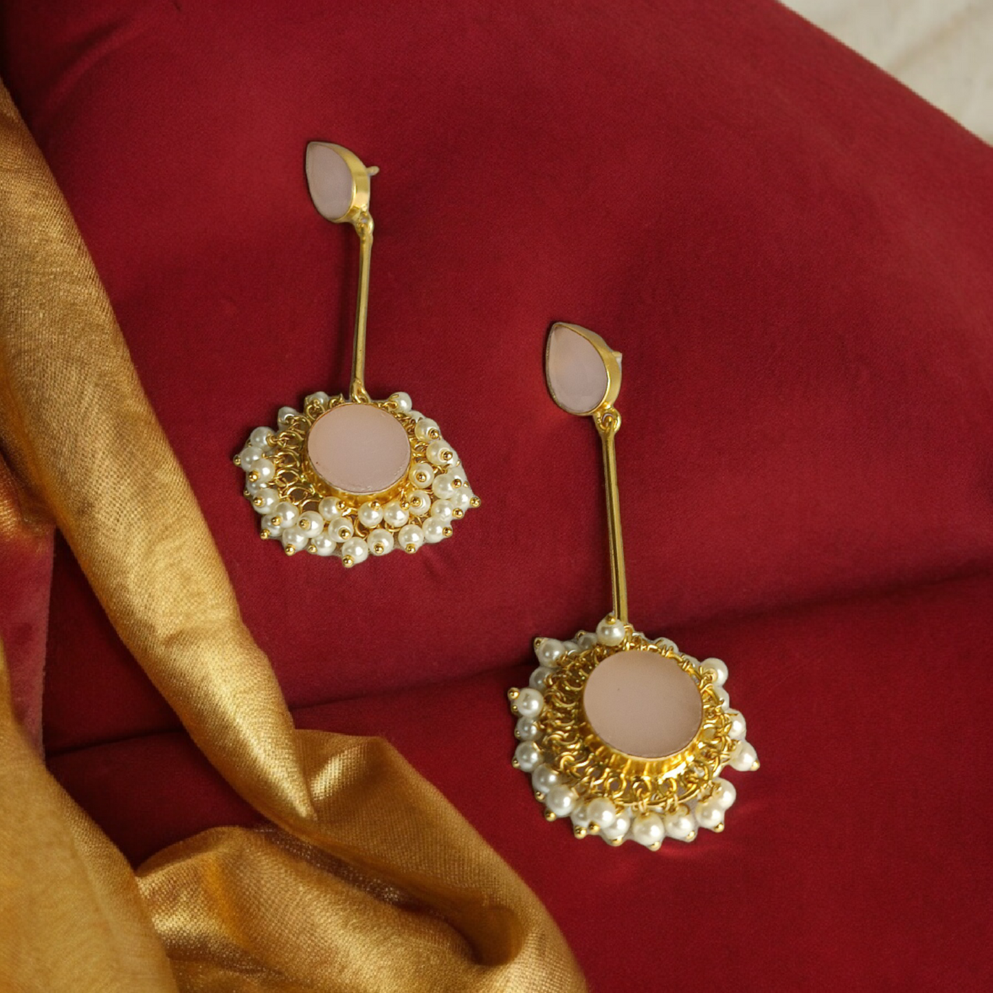 Glossy Pink Beads Dangler Earrings