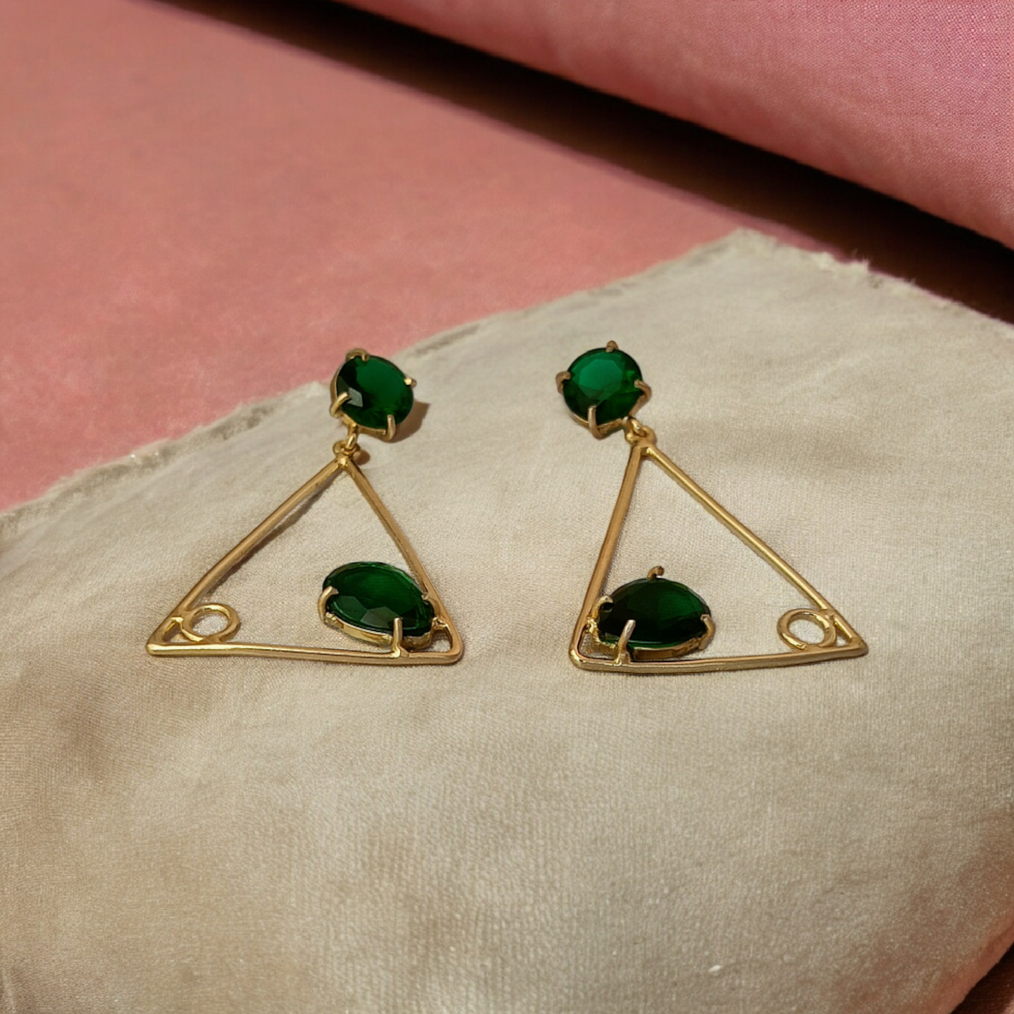 Emerald Green Triangular Earrings