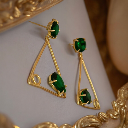 Emerald Green Triangular Earrings