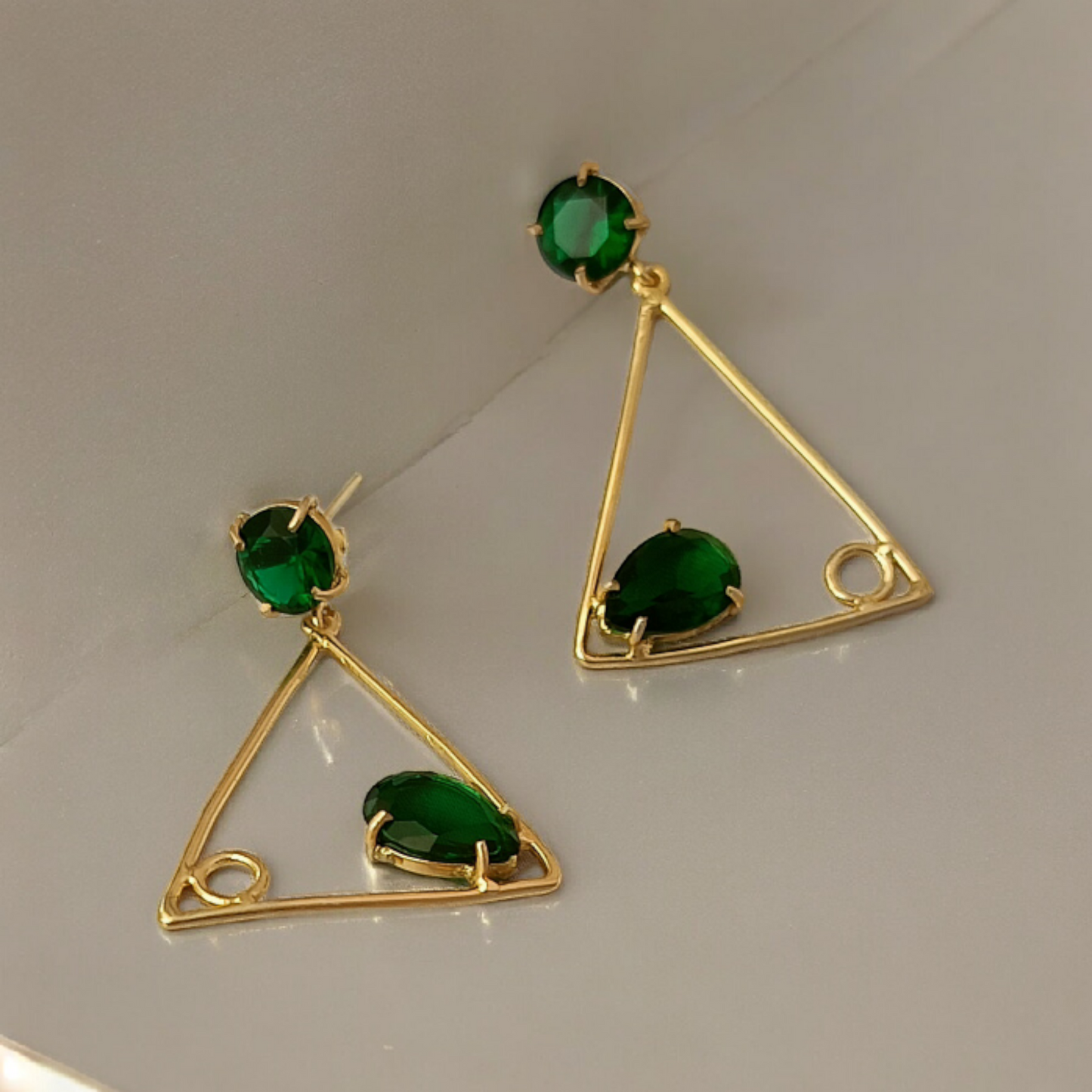 Emerald Green Triangular Earrings