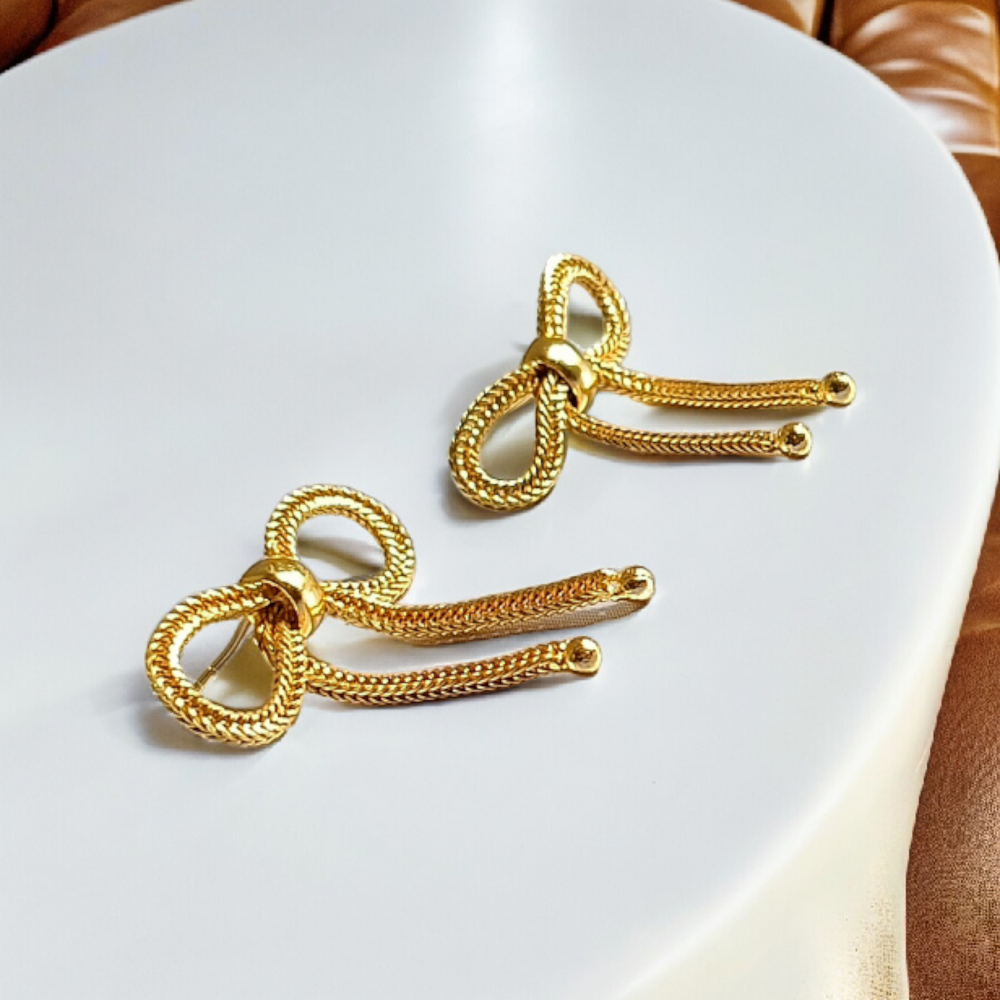 Bow Golden Brass Earrings