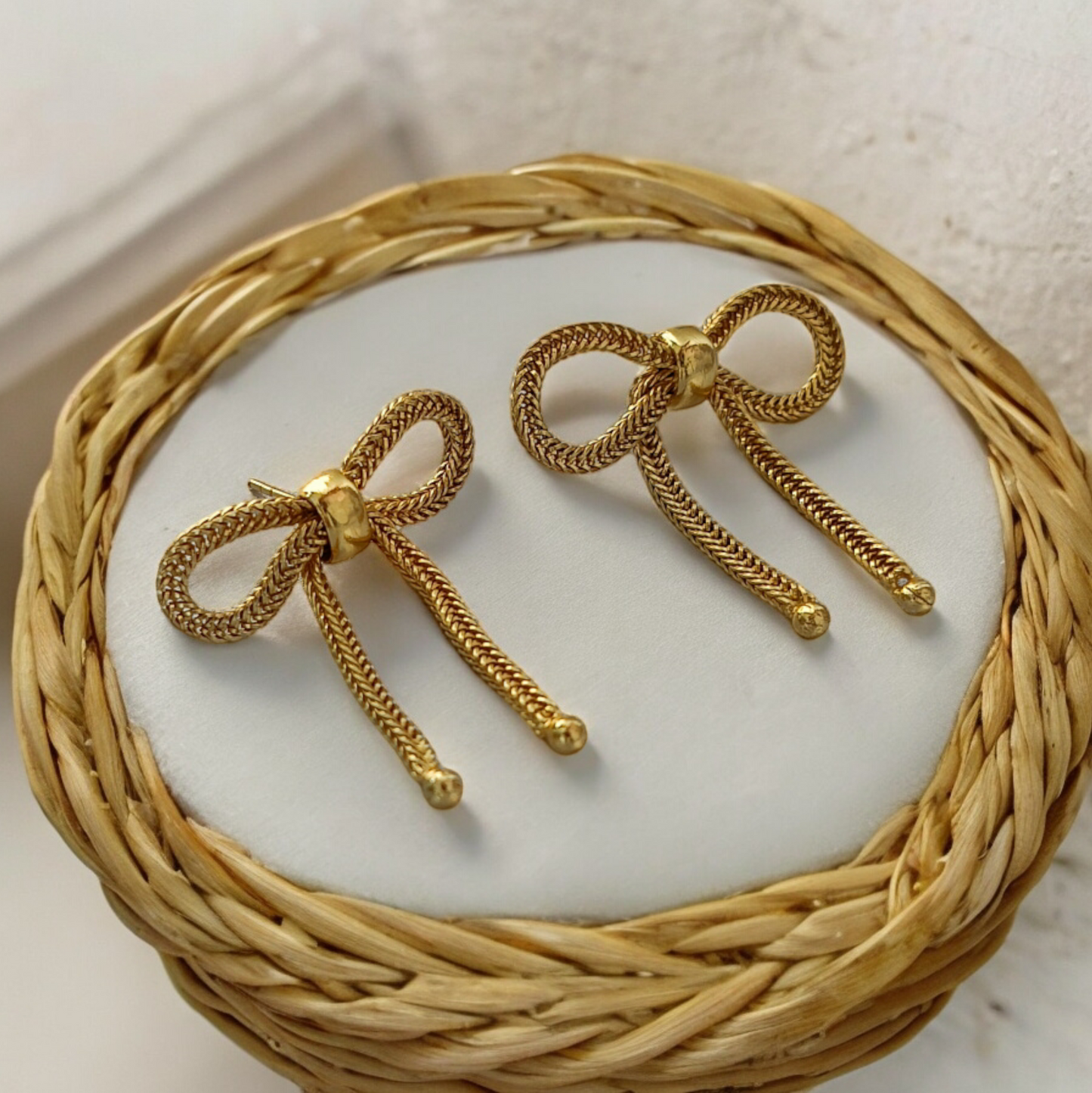 Bow Golden Brass Earrings