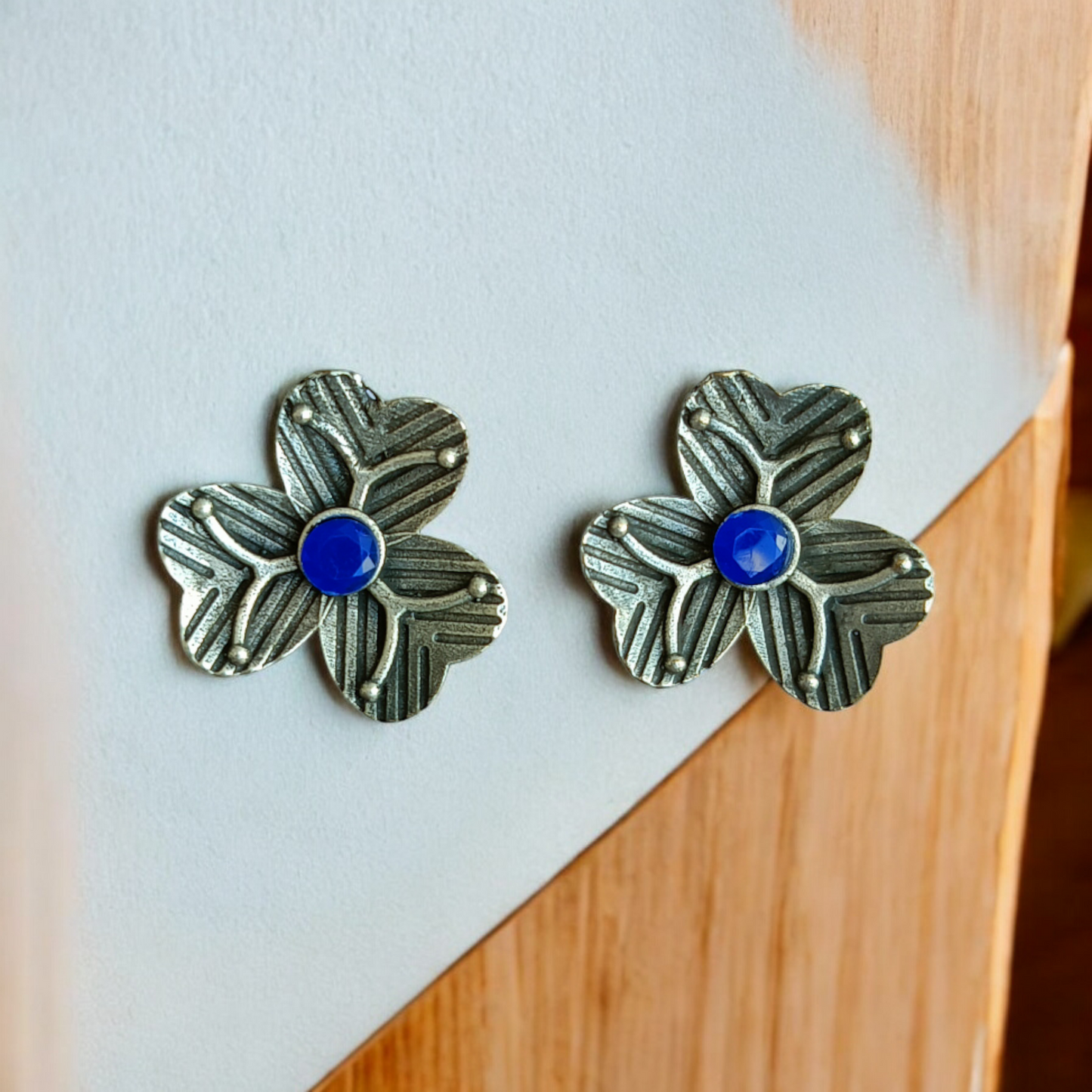 Silver-Replica Blue Flower Earrings