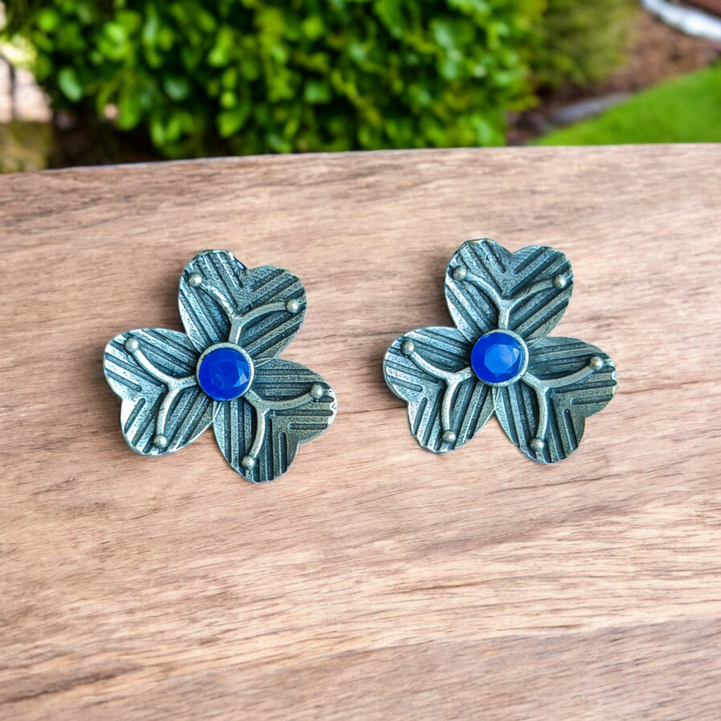 Silver-Replica Blue Flower Earrings