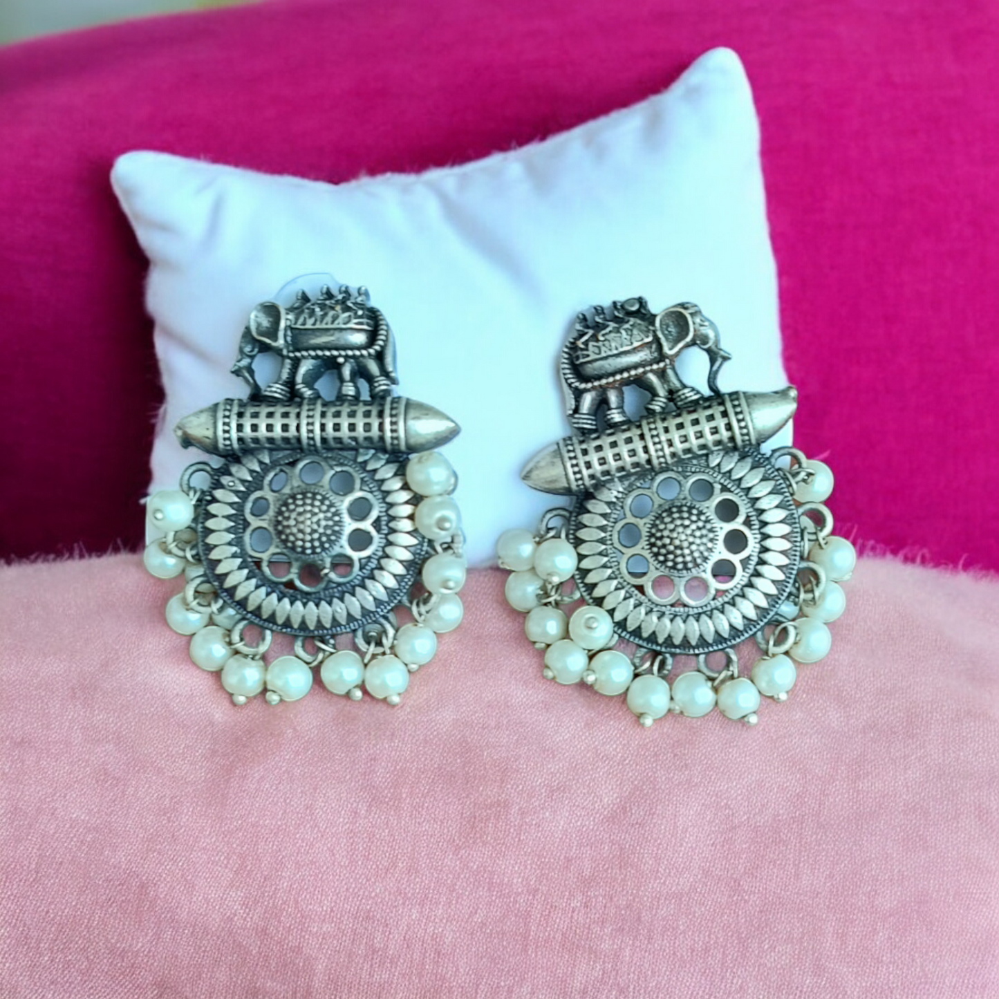 Silver-replica Elephant Earring
