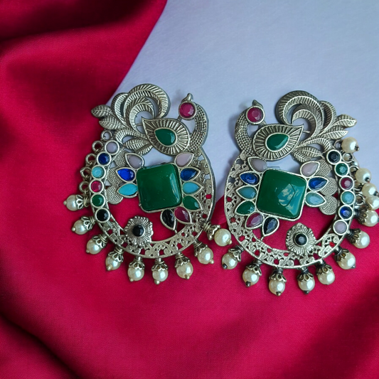 Peacock Monalisa Stone Silver Earring