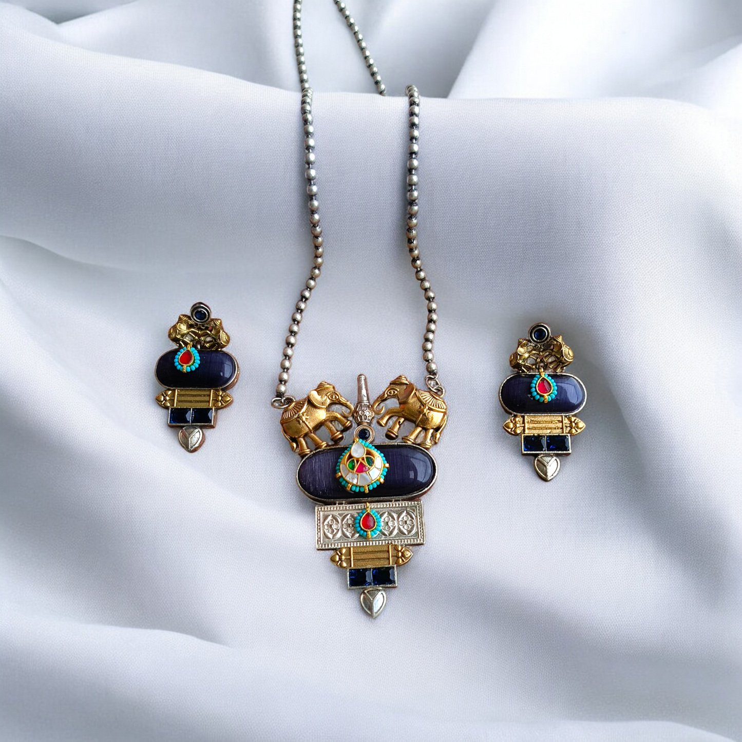 Pachi Kundan Elephant Necklace