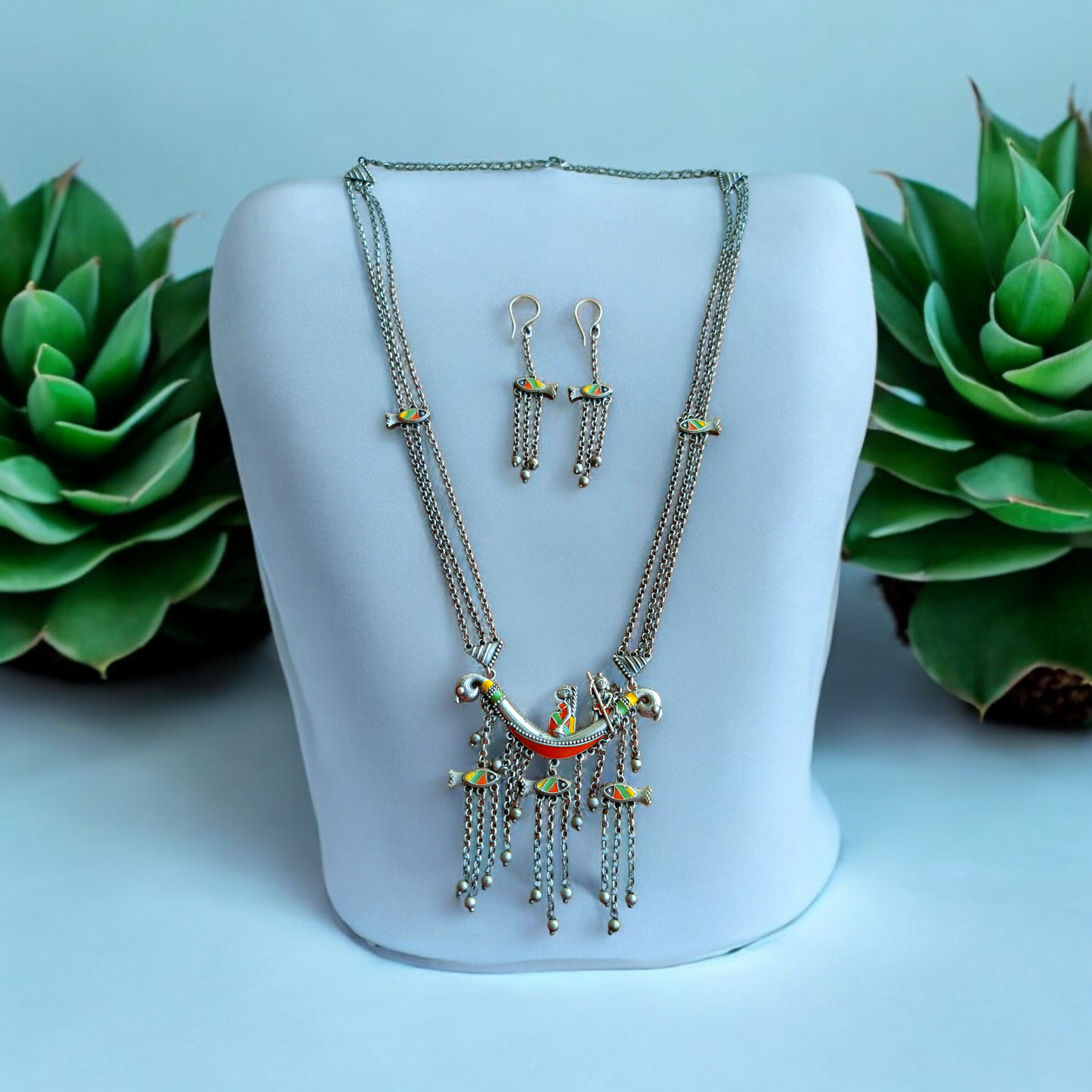 Multichain Oxidized Long Necklace Set
