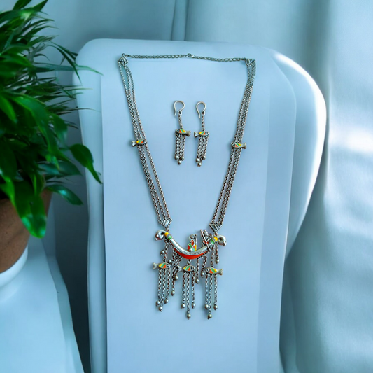 Multichain Oxidized Long Necklace Set