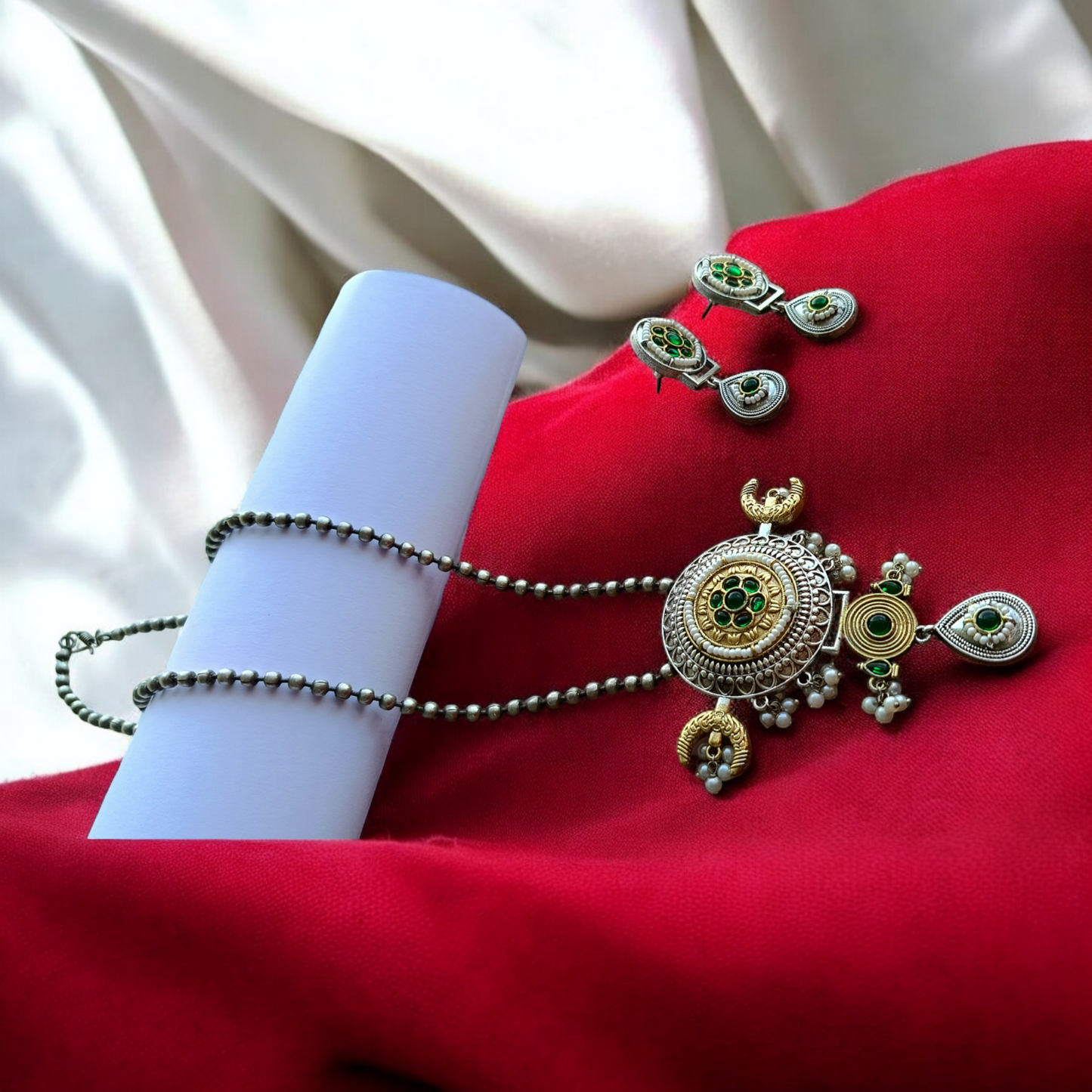 Green Stone Fusion Necklace Set