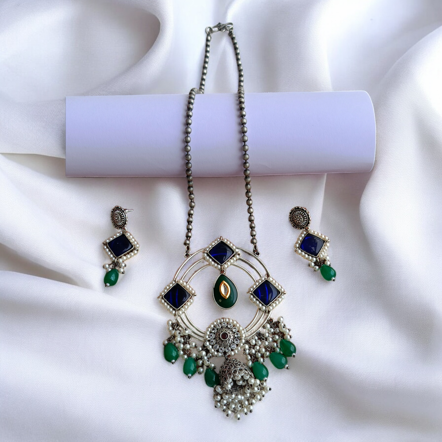 Silver Blue Long Necklace