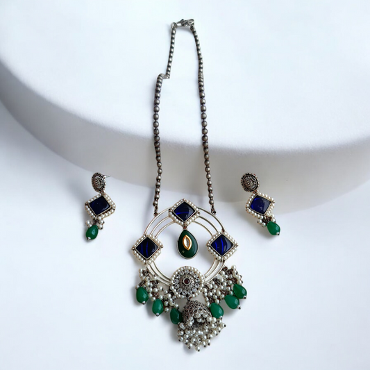 Silver Blue Long Necklace