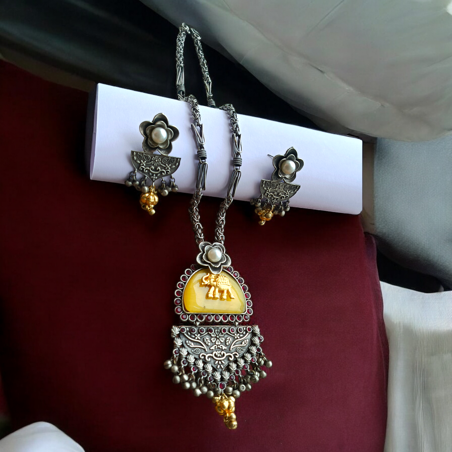 Yellow Monalisa Stone Fusion Necklace set