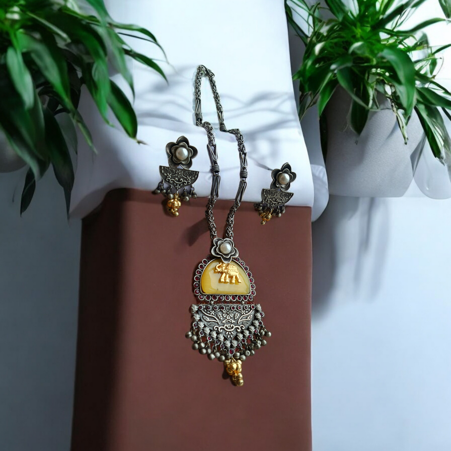 Yellow Monalisa Stone Fusion Necklace set