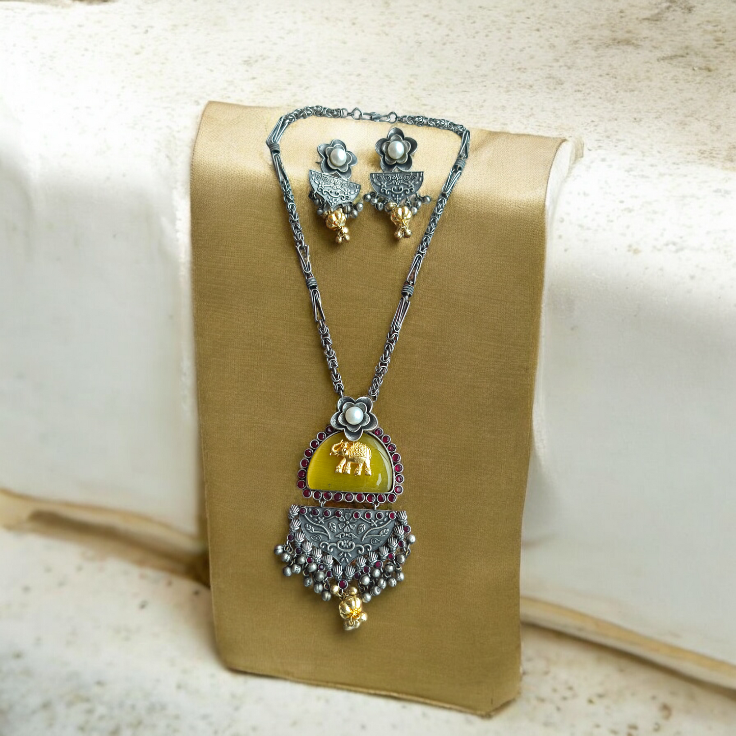 Yellow Monalisa Stone Fusion Necklace set
