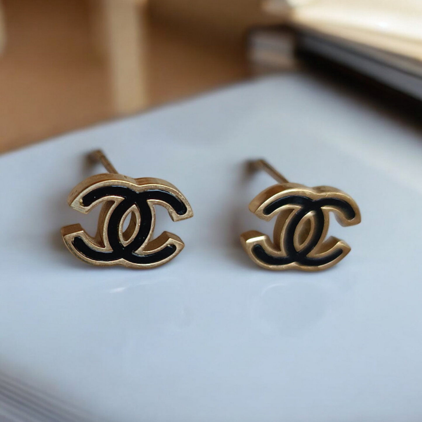 Black Cc stud Earrings