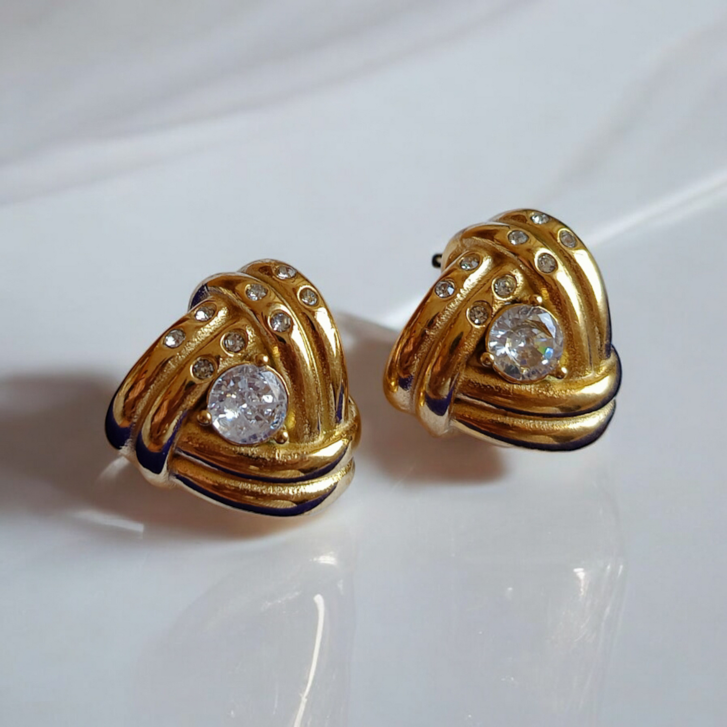 Trinal Solitaire Stud Earrings