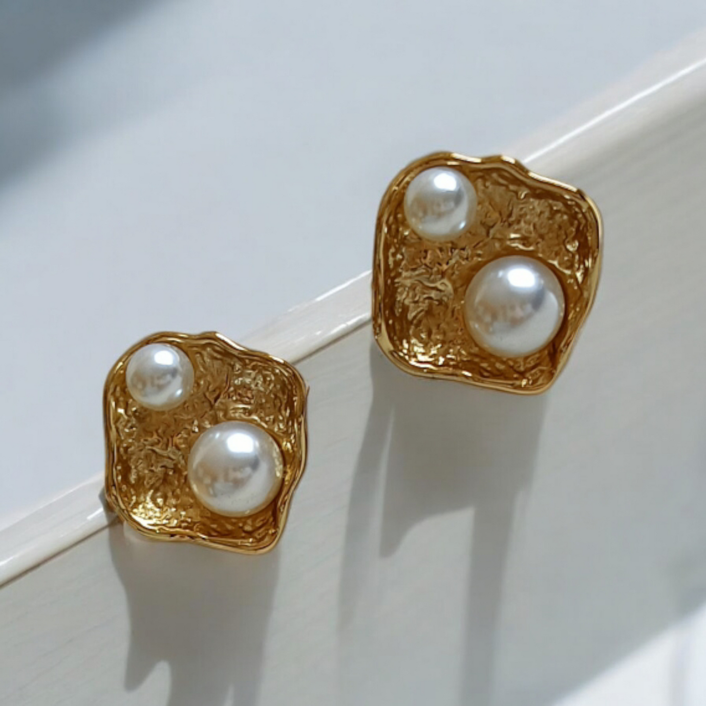 Golden Pearl Stud Earrings
