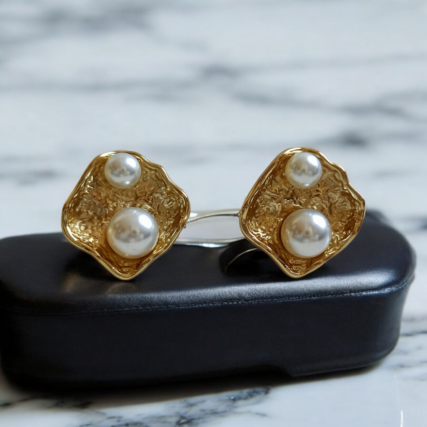 Golden Pearl Stud Earrings