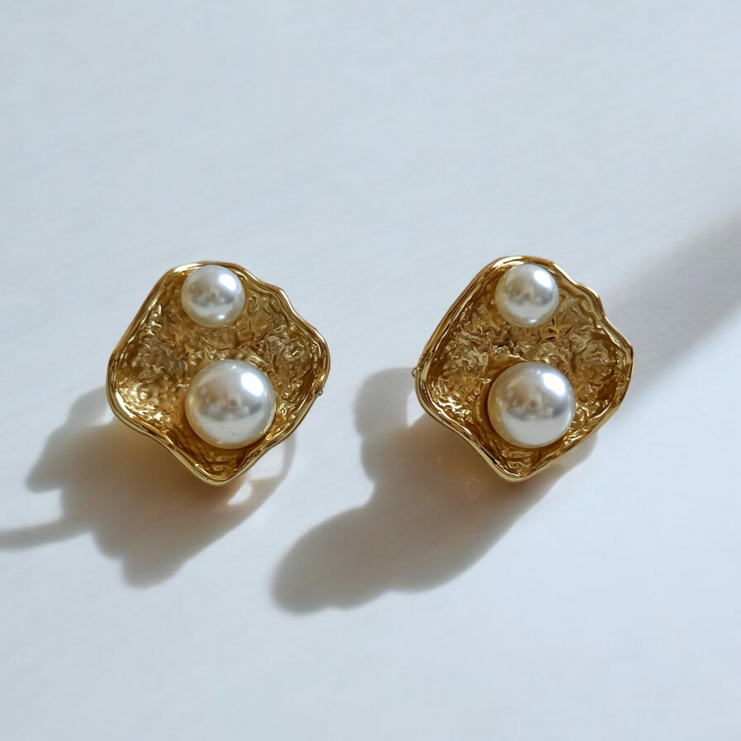 Golden Pearl Stud Earrings