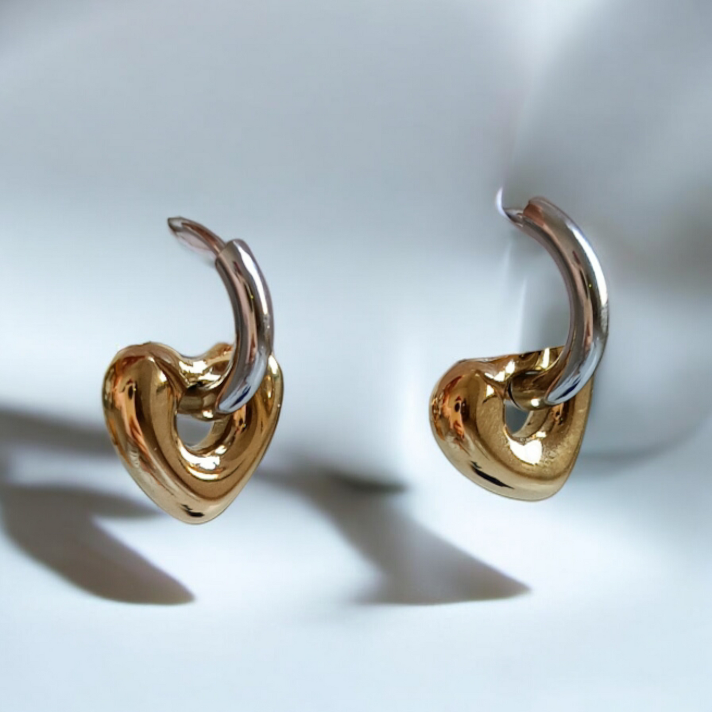 Gold & Silver Heart Hoops Earrings