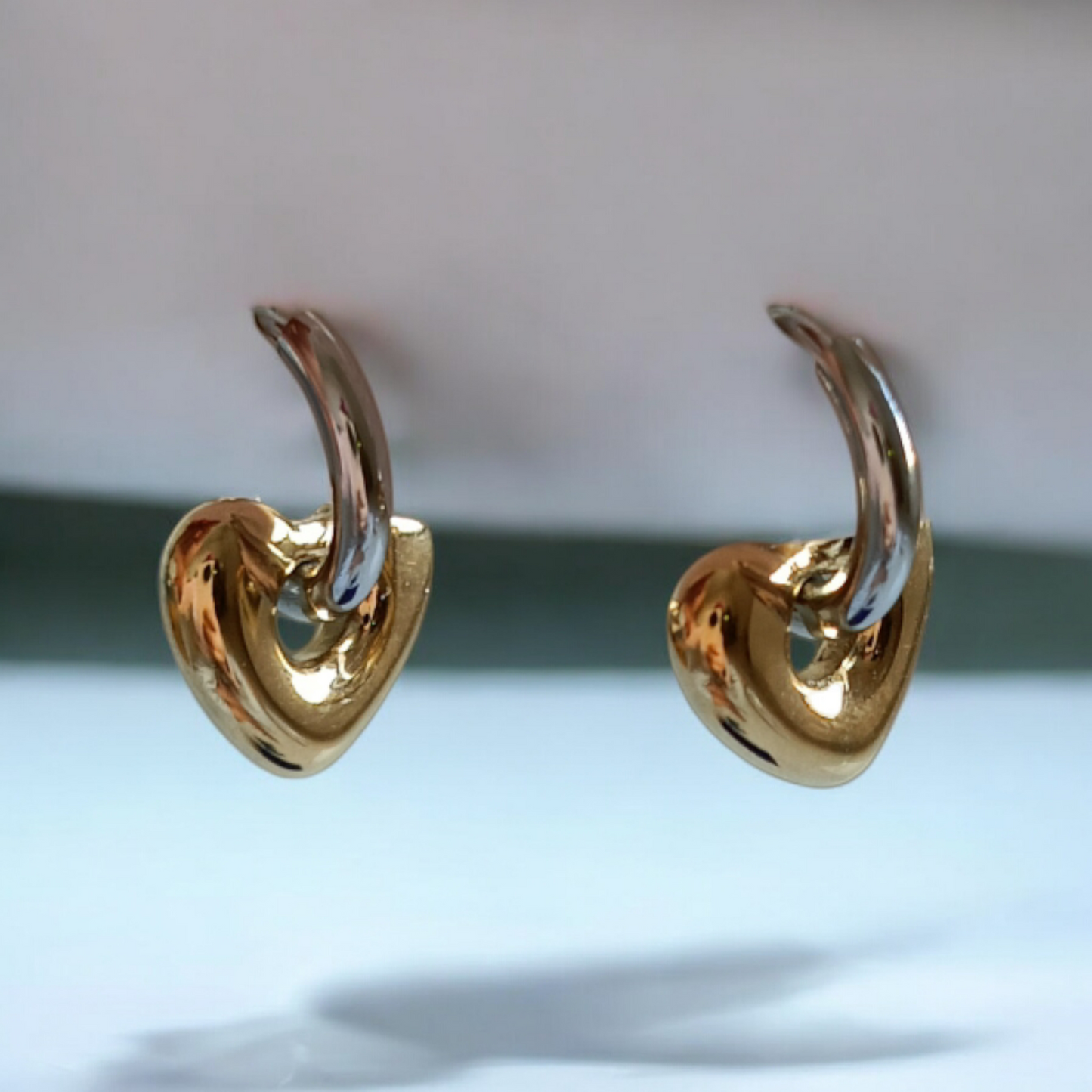 Gold & Silver Heart Hoops Earrings