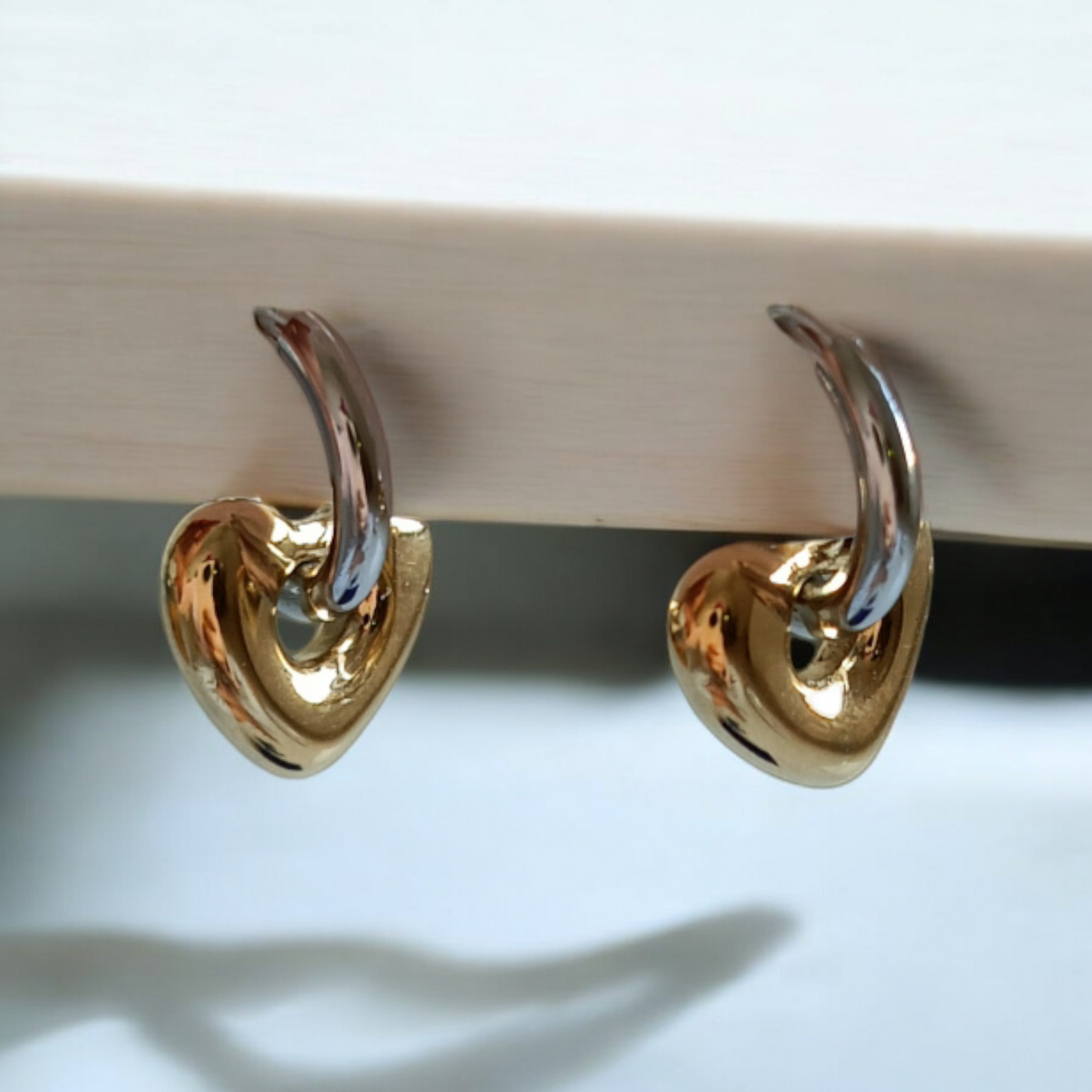 Gold & Silver Heart Hoops Earrings