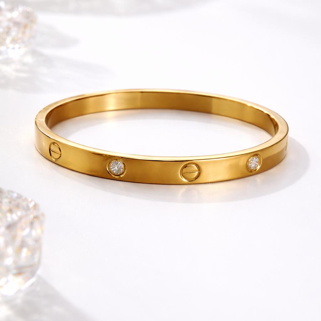 Gold Screw Dimond Bangle Bracelet