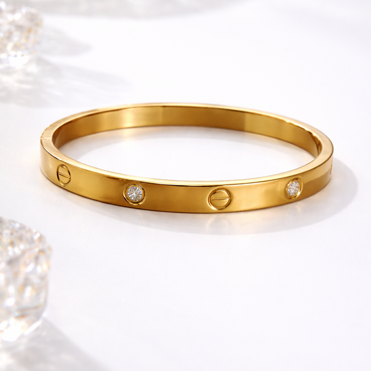 Gold Screw Dimond Bangle Bracelet