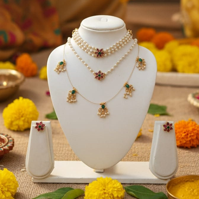 Haldi Glow Pearl & Ruby Chocker Set