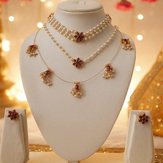 Haldi Glow Pearl & Ruby Chocker Set