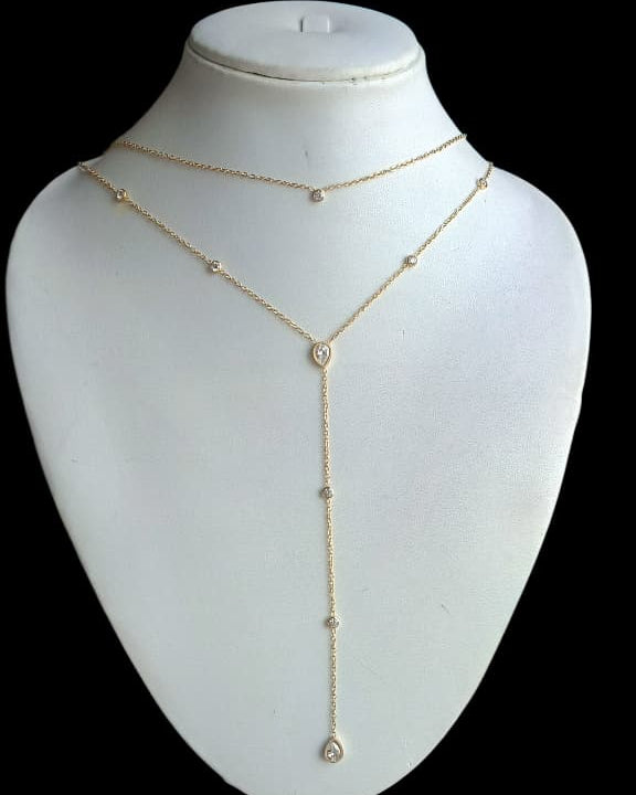 Anti-Tarnish Two Layered Solitaire Drop Necklace