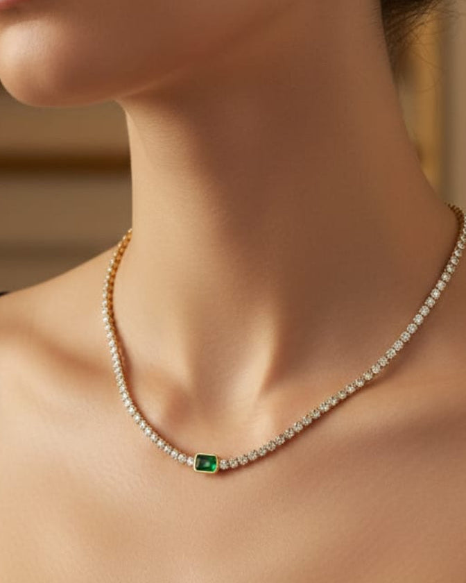 18k Gold Plated Solitaire Dimond Necklace