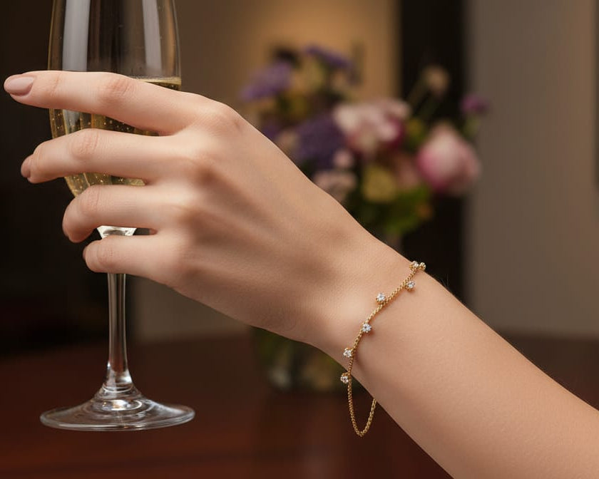 Gold Dainty Cubic Solitaire Diamond Loose Bracelet