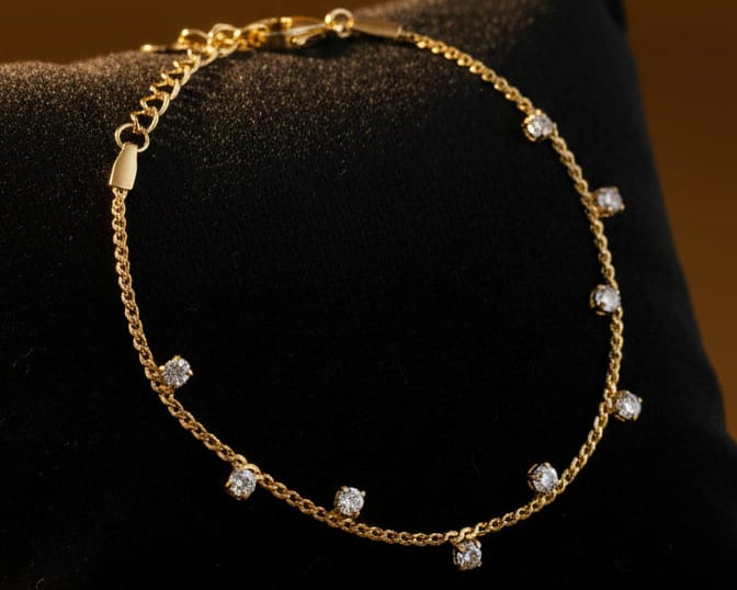 Gold Dainty Cubic Solitaire Diamond Loose Bracelet