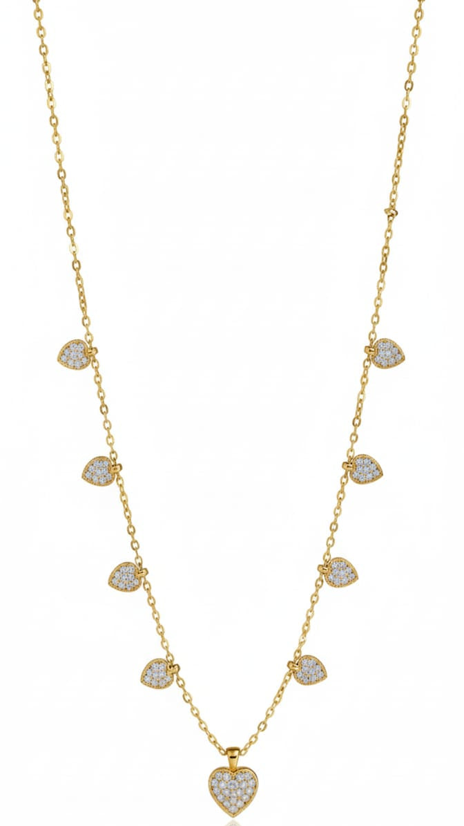 Sparkling Heart Drop Necklace - Multi-Heart Dangle Necklace for Women