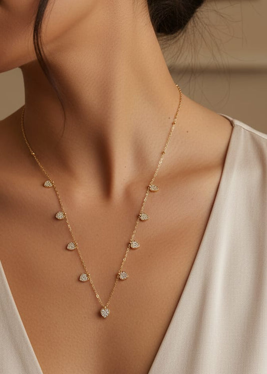 Sparkling Heart Drop Necklace - Multi-Heart Dangle Necklace for Women