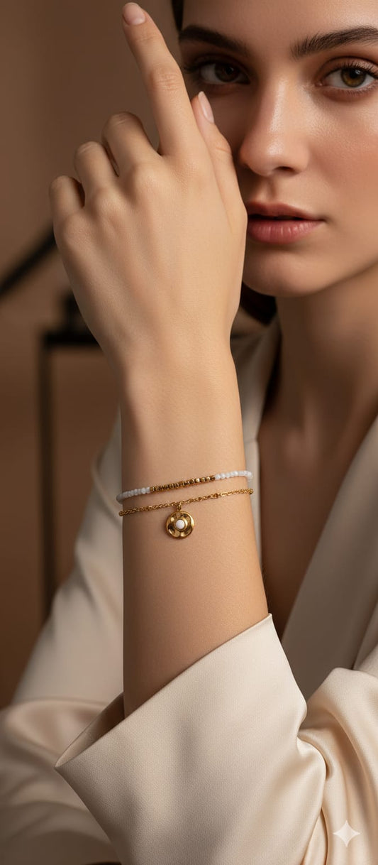 Gold Dainty Crystal Charm Bracelet