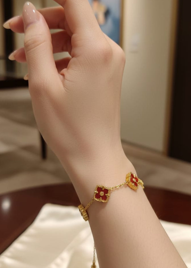 18K Gold Plated Ruby Enamel Floral Bracelet