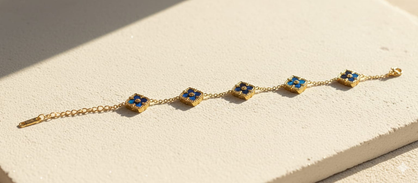18K Gold Plated Blue Enamel Floral Bracelet