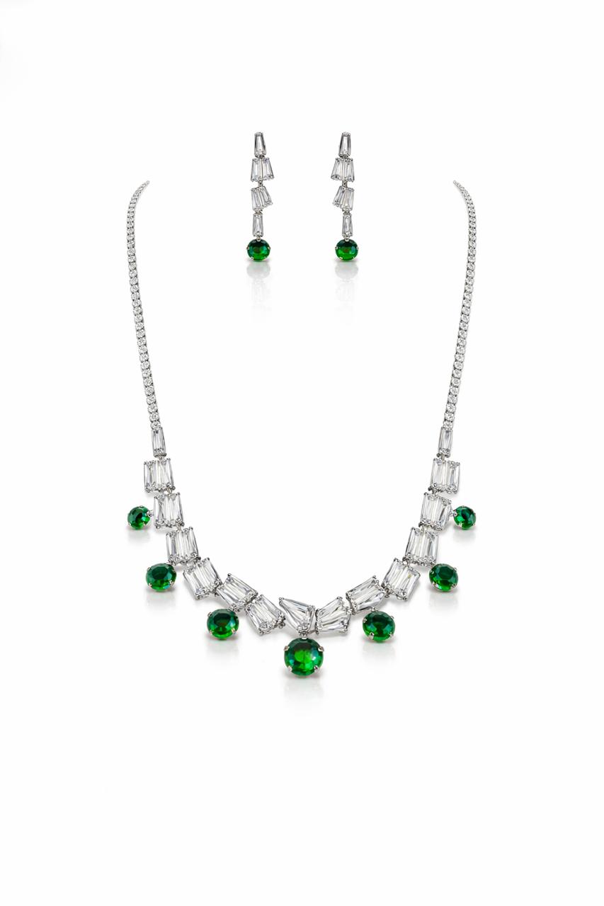Emerald Green Diamond Necklace Set with Earrings