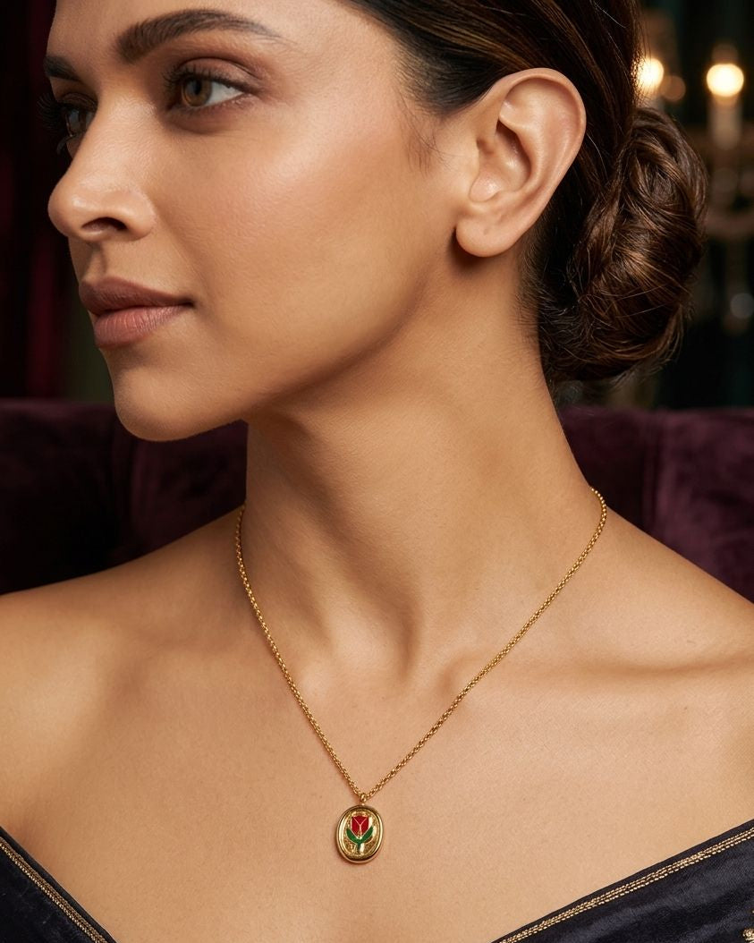 Gold Plated Rose Pendant Necklace