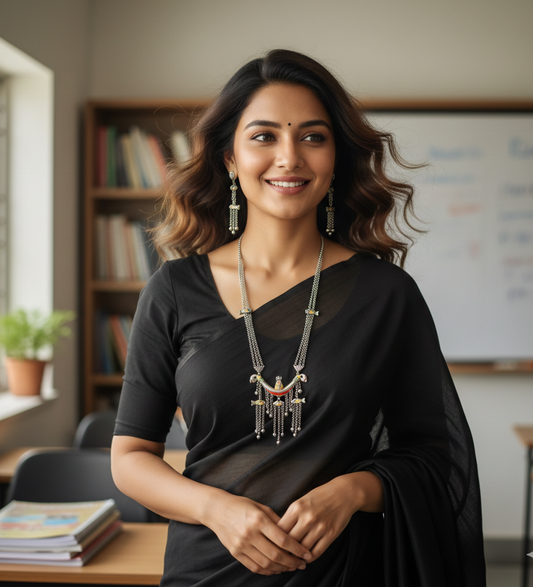 Multichain Oxidized Long Necklace Set