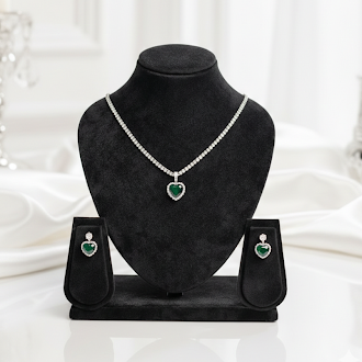 Emerald Green Heart Pendant & Earring