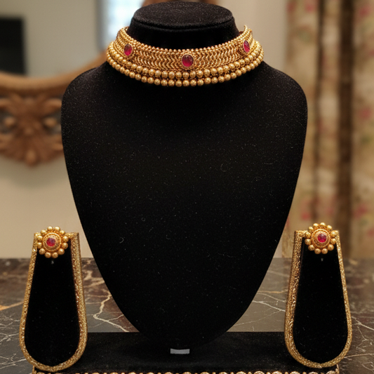 Antique Gold-Plated Kemp Stone Choker Set