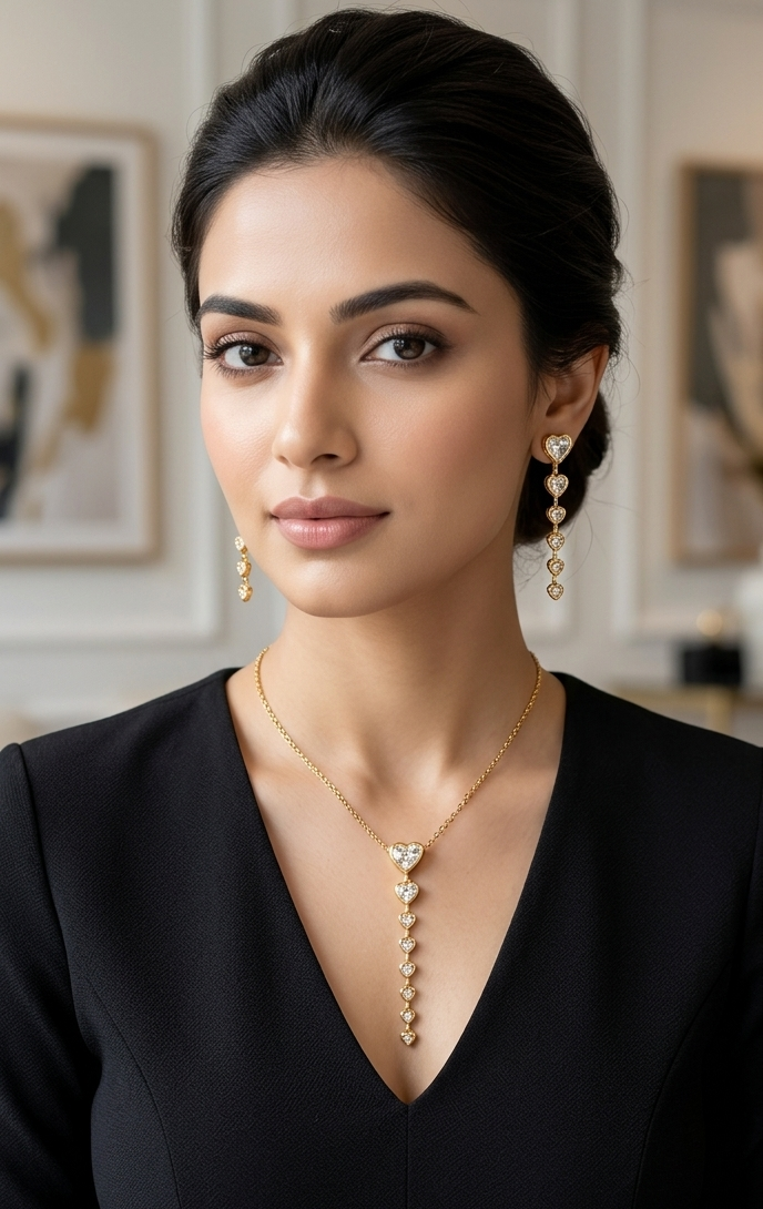 Heart Hanging Diamond Necklace Sets