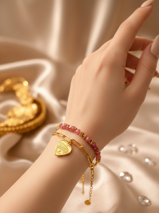 Anti-Tarnish Baby pink Loose Chain Bracelet – 18k Gold PVD Plated